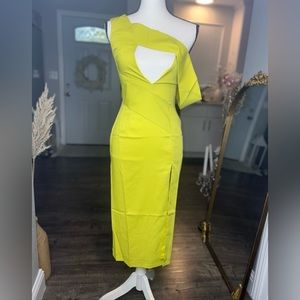 NWT SANTO By PAOLO DE SANTO YELLOW MIDI DRESS OPEN SLIT SIZE XS
